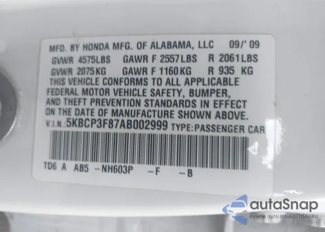 2010 Honda Accord 3.5 Ex-L из США, поврежденный, VIN 5KBCP3F87AB002999